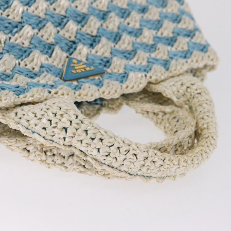 Prada Open Raffia Blue Wood Bag