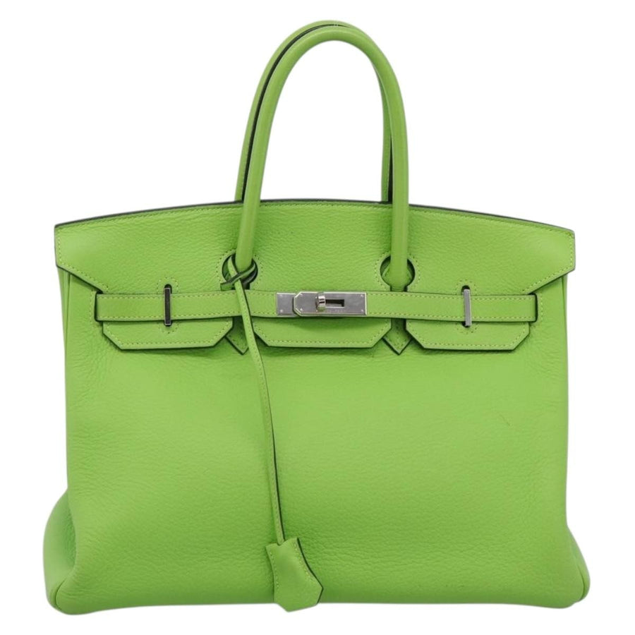 Hermes Birkin Green Clemence With Palladium Hardware Leather Bag