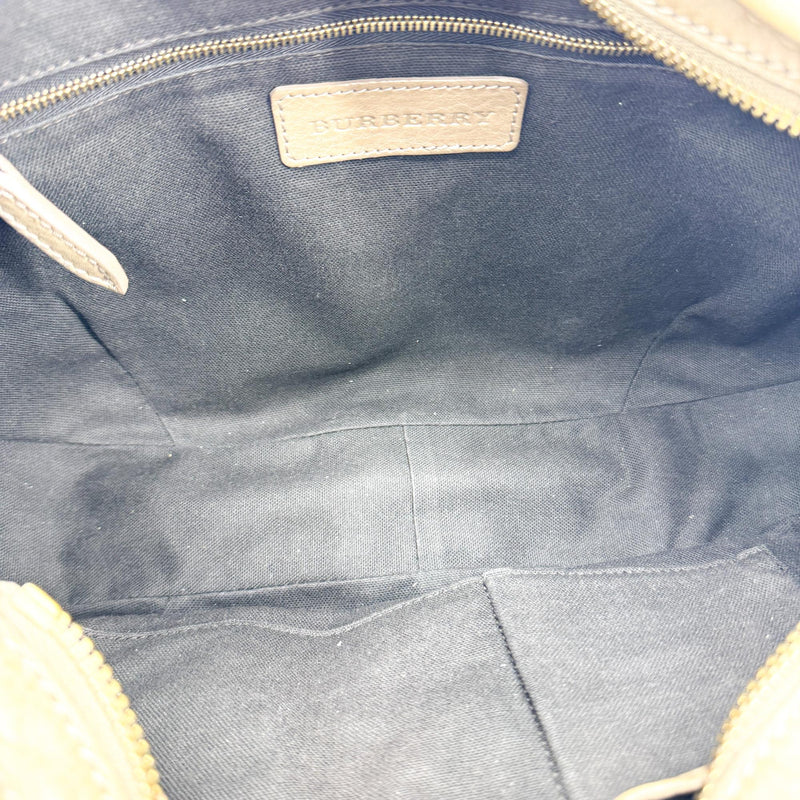 Burberry Ashwood Convertible Hobo House Check Canvas Beige Suede