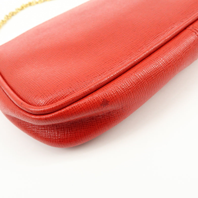 Fendi Chain Pochette Leather Red Bag