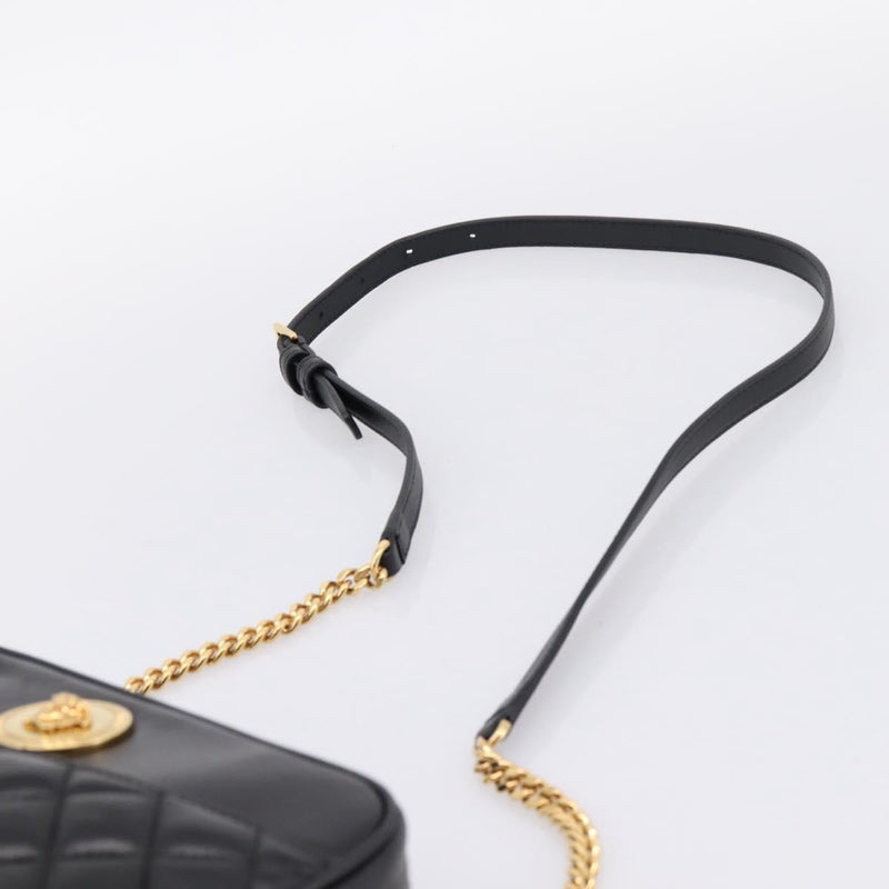 Versace Medusa Icon Front Slip Pocket Camera Quilted Leather Black Bag