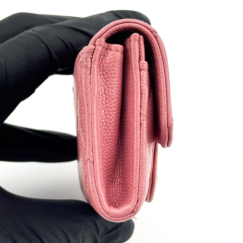 Chanel Classic Flap Card Case Quilted Caviar Pink Leather Accessory