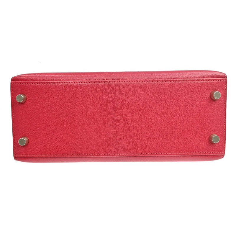 Hermes Kelly Red Chevre De Coromandel With Palladium Hardware Pink Calfskin Bag