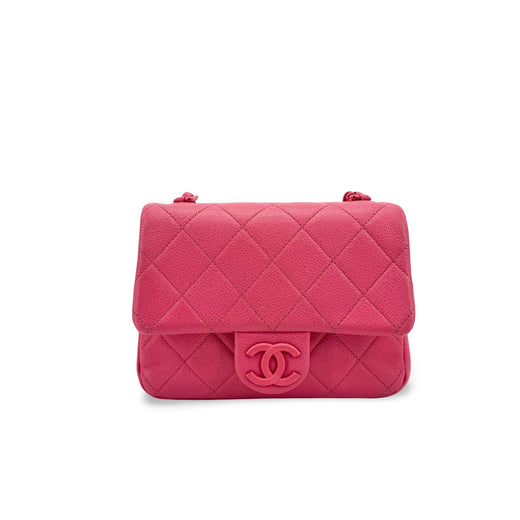 Chanel Classic Square Flap Clutch With Chain Quilted Caviar Pink Calfskin
