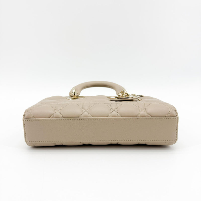 Christian Dior Lady D-Joy Cannage Quilt Lambskin Beige Leather Bag