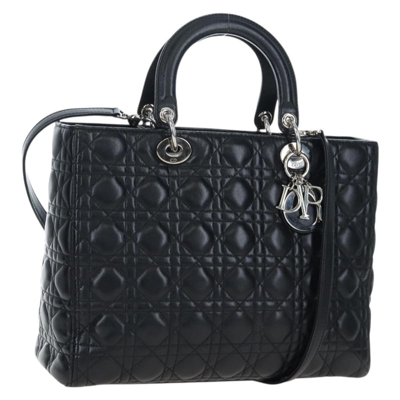 Christian Dior Lady Lambskin Black Leather Bag