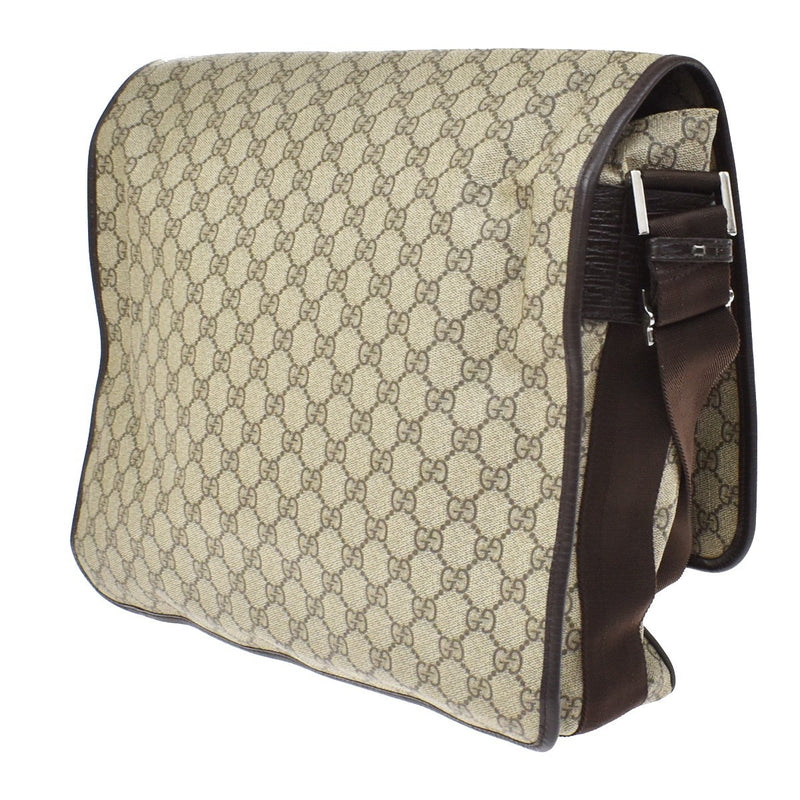 Gucci Web Strap Messenger Gg Coated Canvas Brown Leather