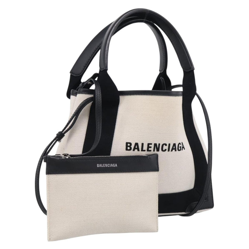 Balenciaga Navy Cabas Canvas With Leather White Bag