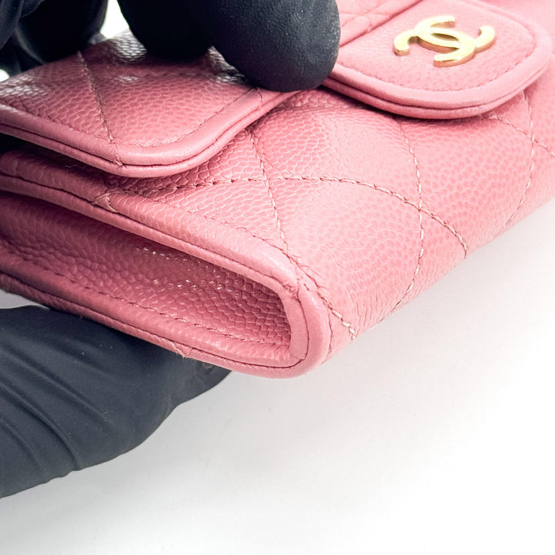 Chanel Classic Flap Card Case Quilted Caviar Pink Leather Accessory