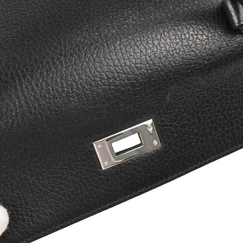 Hermes Kelly Black Vache Liegee With Palladium Hardware Calfskin Bag
