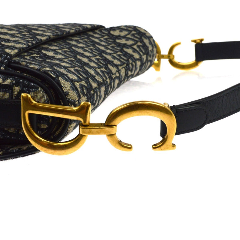Christian Dior Saddle Handbag With Strap Oblique Canvas Navy Bag