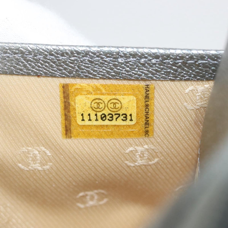 Chanel Round Cc Wallet On Chain Goatskin Silver Leather Bag