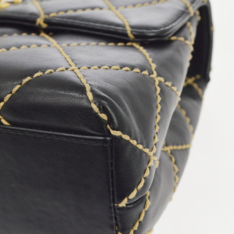 Chanel Surpique Classic Top Handle Flap Quilted Lambskin Black Leather Bag