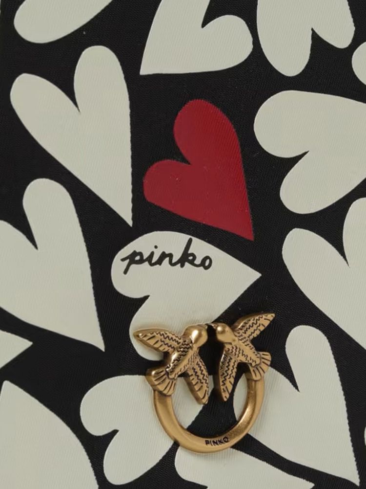 Pinko Heart-Print Polyester Shoulder Bag — Black