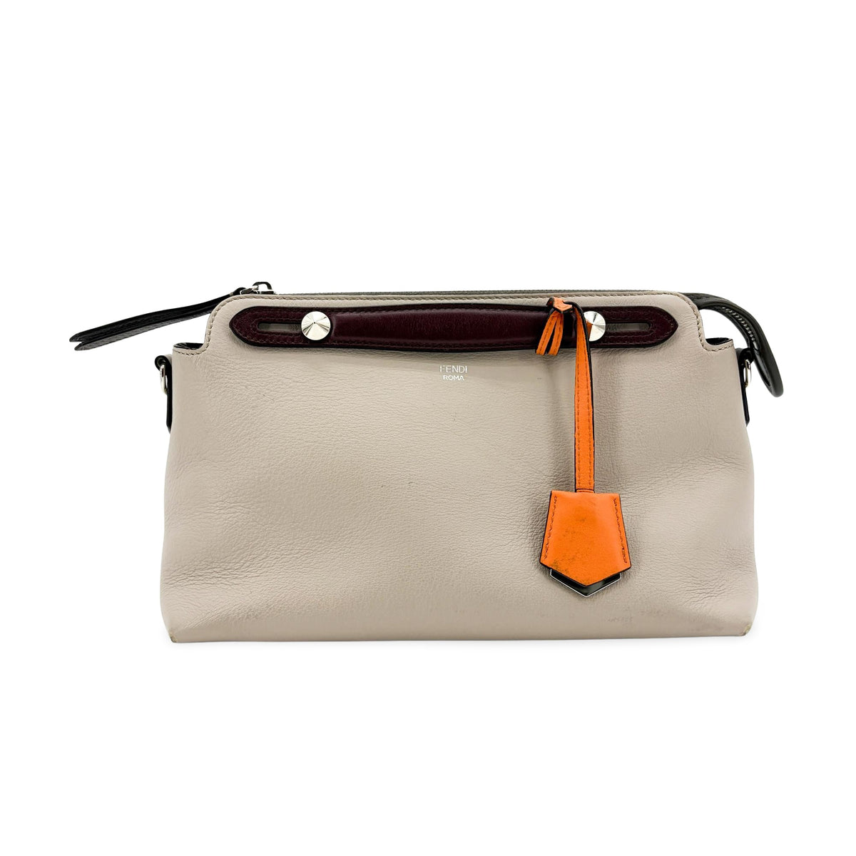 Fendi Boston Sequin Embellished Zucchino Coated Canvas Beige Leather Bag