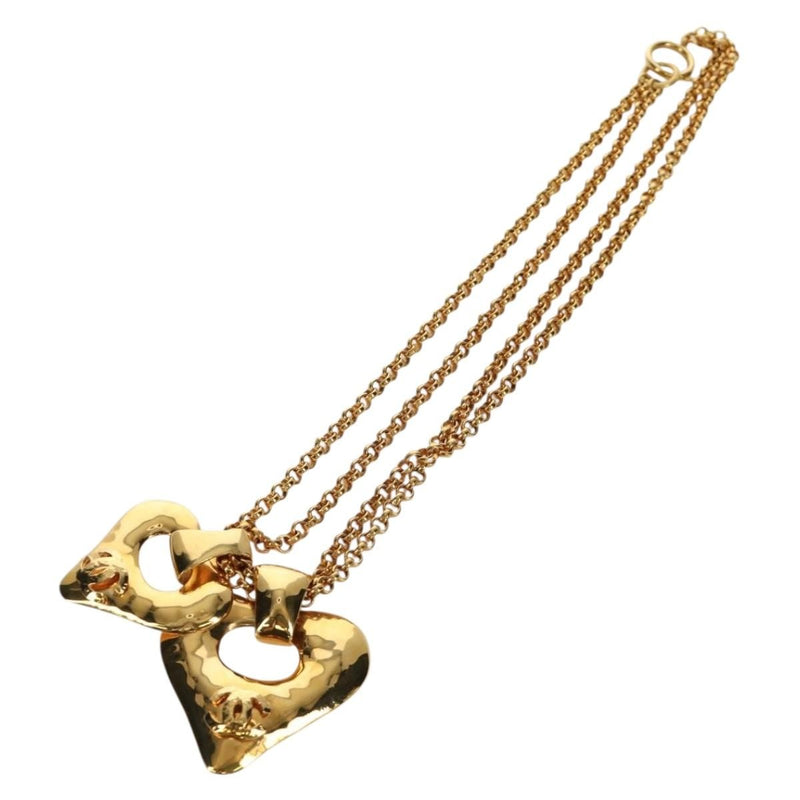 Chanel Vintage Cc Heart Pendant Long Metal Gold Bijoux