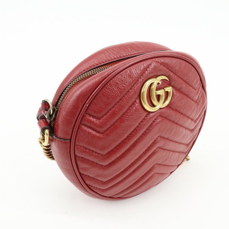 Gucci Gg Marmont Round Matelasse Leather Red Bag