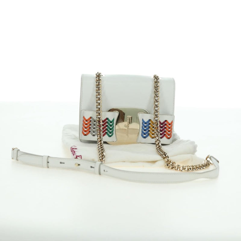 Salvatore Ferragamo Vala Chain Leather White Bag