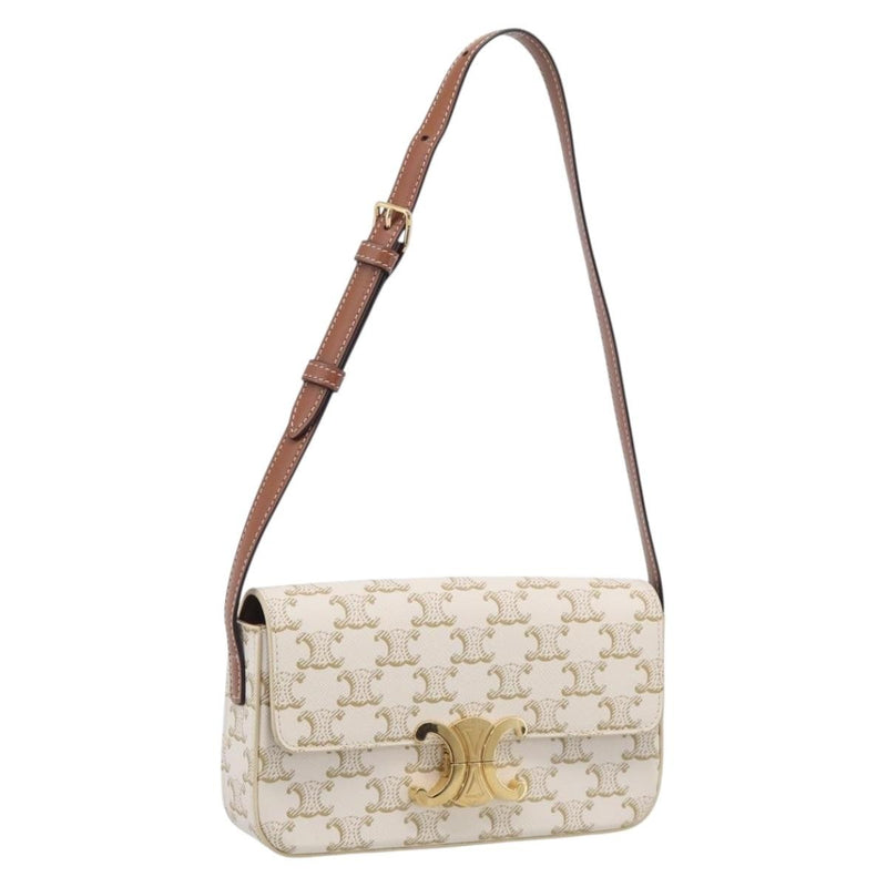 Celine Triomphe East-West Coated Canvas White Leather Bag