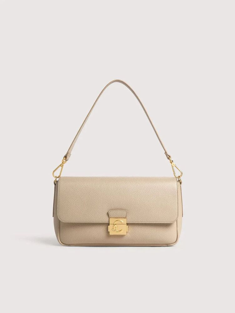 Coccinelle Grained Leather Shoulder Bag — Beige Bovine