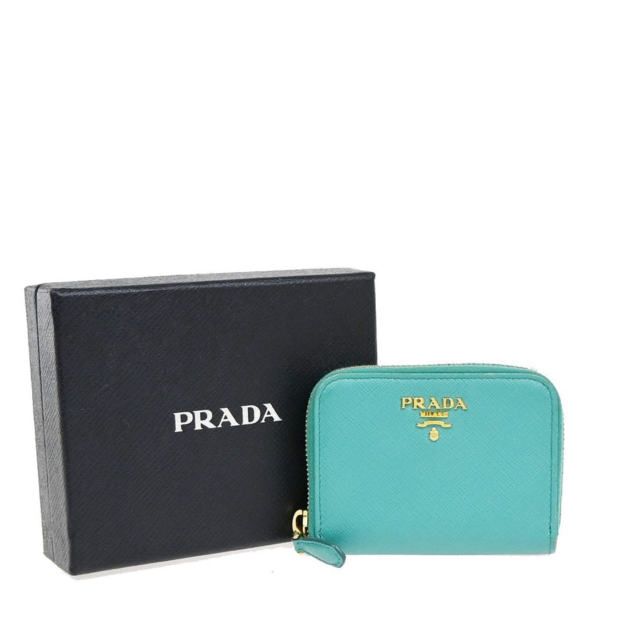 Prada Zip Around Saffiano Leather Blue Accessory