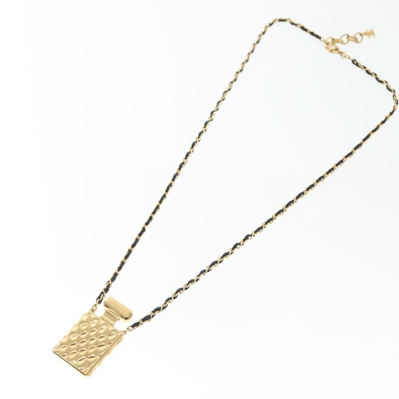 Chanel Cc Perfume Bottle Pendant Chain Long Metal With Leather, Crystals And Faux Pearl Gold Bijoux