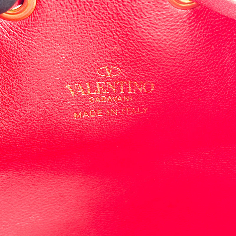 Valentino Garavani Vlogo Drawstring Bucket Leather Gold Bag