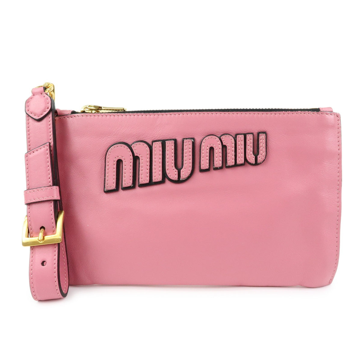 Miu Miu Logo Chain Clutch Shearling Pink Leather