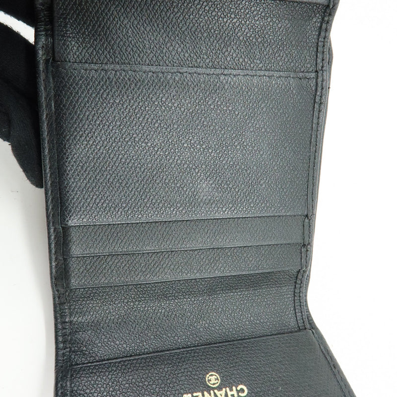 Chanel Cc Button Coin Purse Leather Black Calfskin Accessory