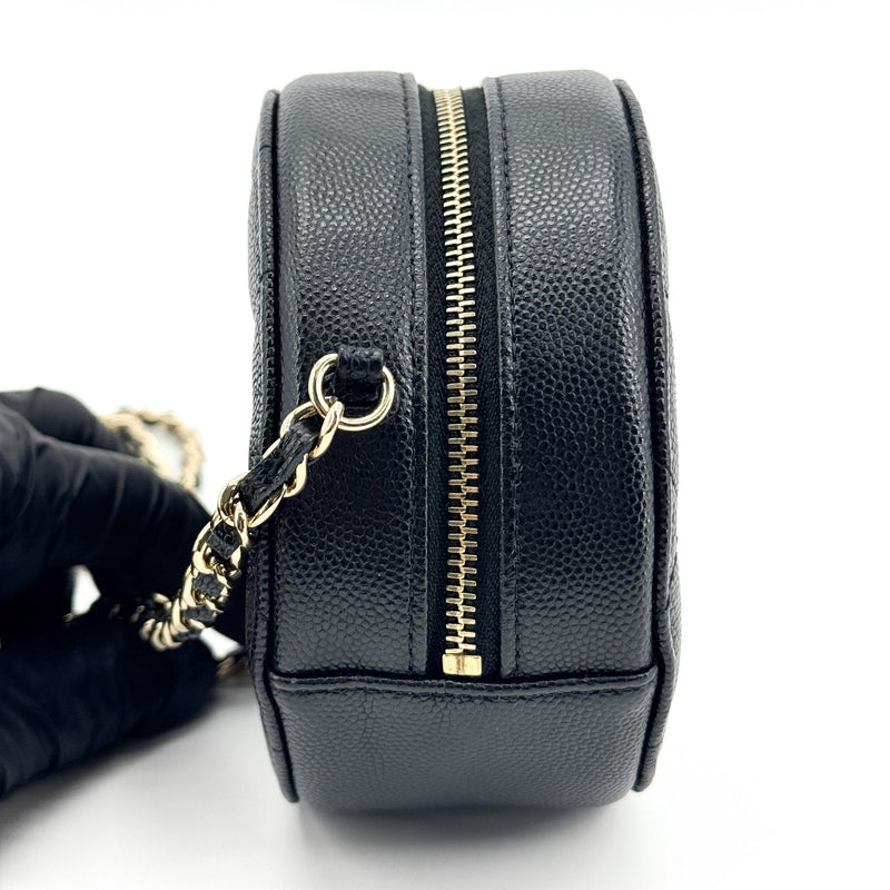 Chanel Round Chain Quilted Caviar Black Leather Bag