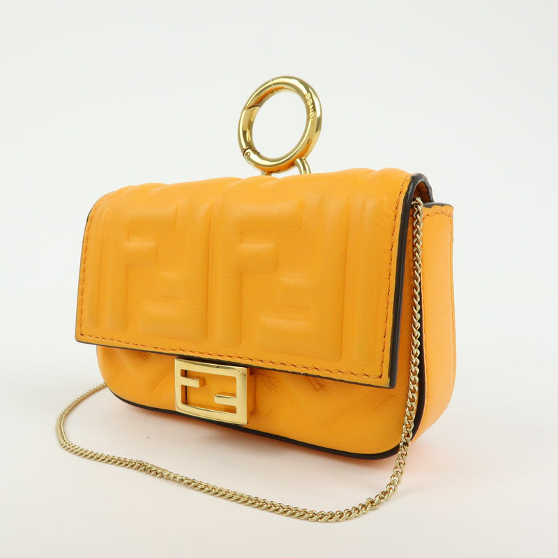 Fendi Chain Baguette Charm Zucca Embossed Leather Orange Bag