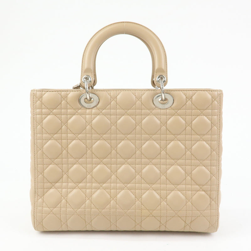 Christian Dior Lady Cannage Quilt Lambskin Beige Leather Bag