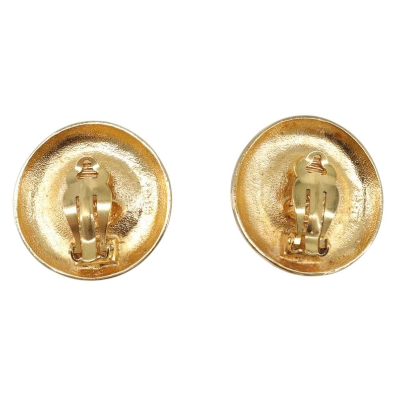 Chanel Vintage Cc Round Clip-On Metal With Gripoix Gold Bijoux