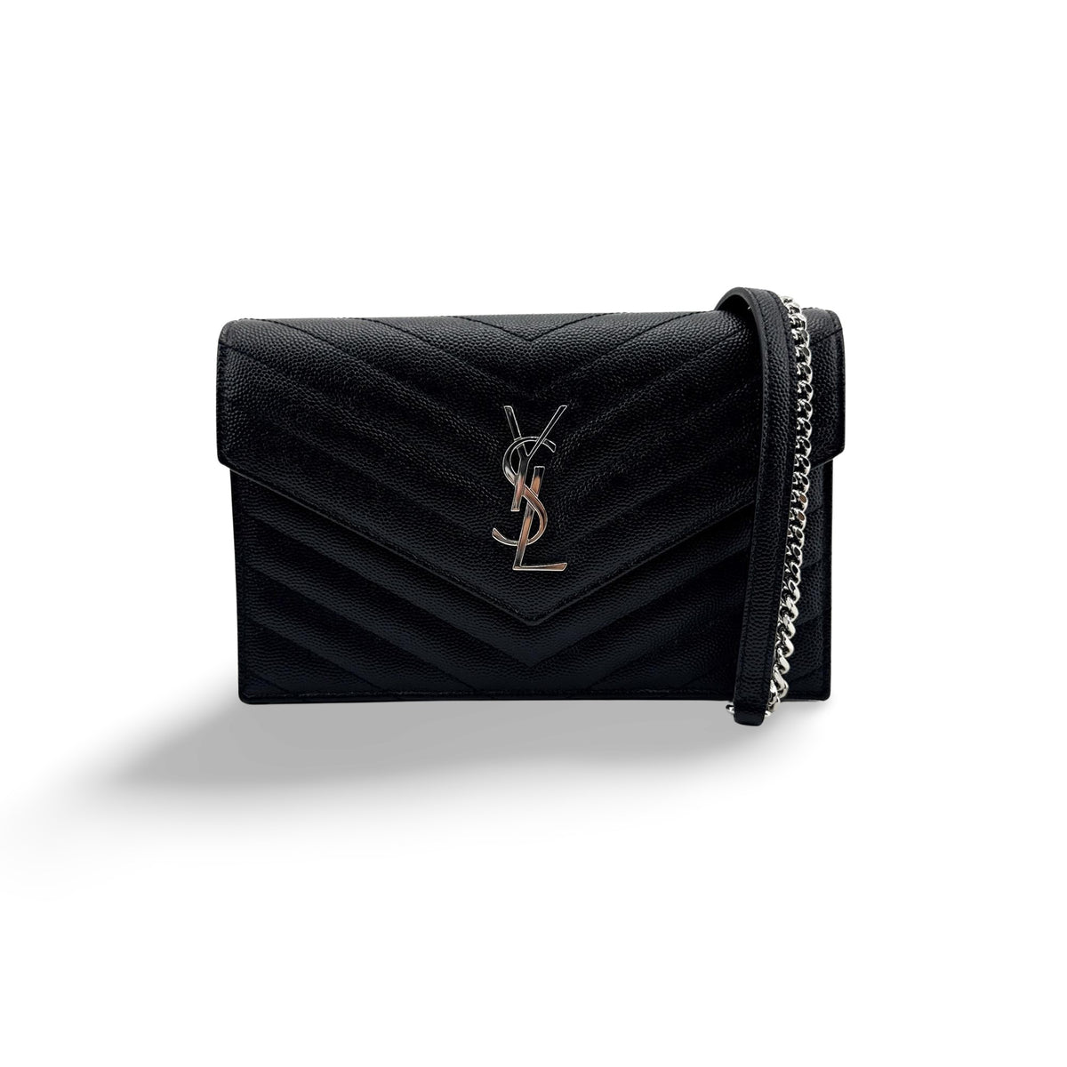 Saint Laurent Classic Monogram Wallet On Chain Matelasse Chevron Leather Black Bag