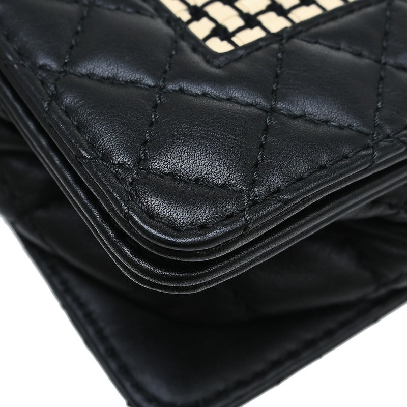 Chanel Reverso Boy Flap Woven Calfskin Black Leather Bag