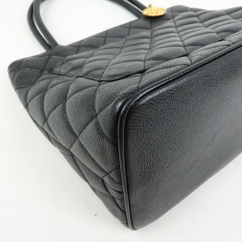 Chanel Medallion Quilted Caviar Black Leather Bag