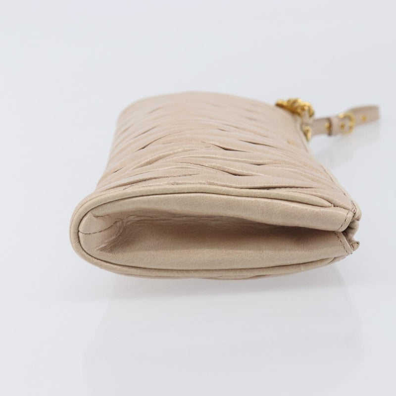 Miu Miu Zip Wristlet Matelasse Leather Beige Bag