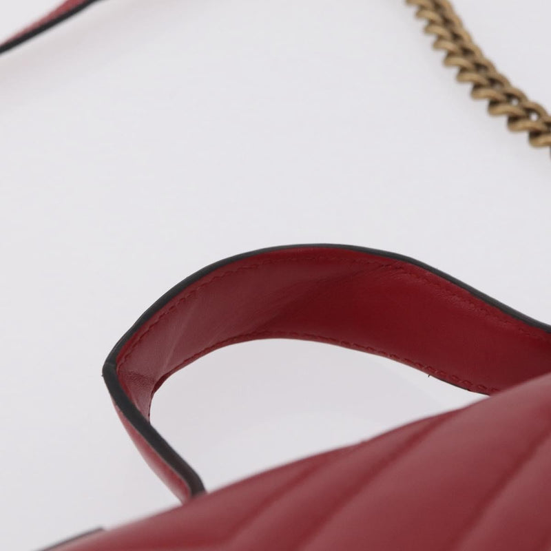 Gucci Gg Marmont Top Handle Matelasse Leather Red Bag