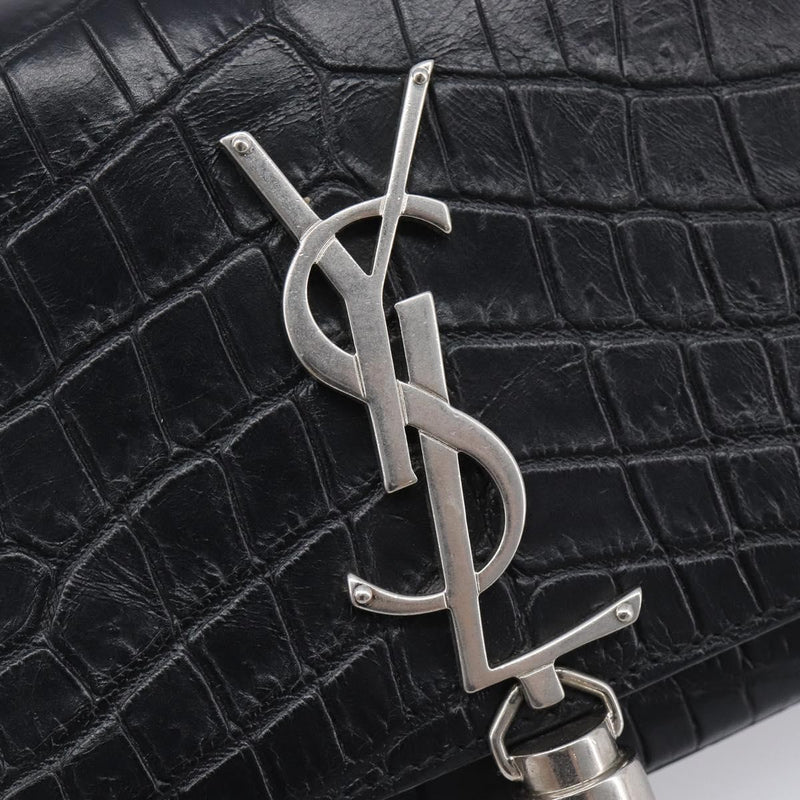 Saint Laurent Classic Monogram Tassel Chain Crocodile Embossed Leather Black Bag