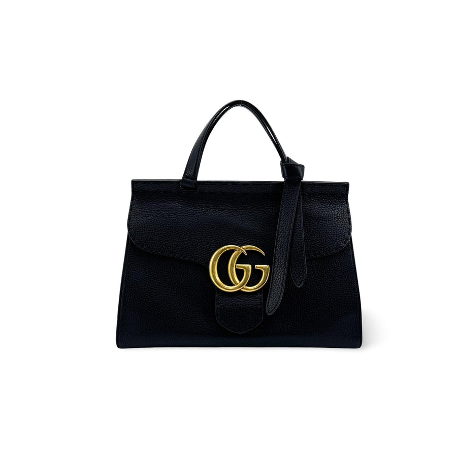Gucci Gg Marmont Top Handle Leather Black Bag