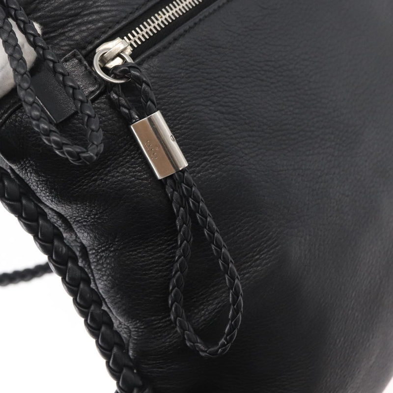 Gucci Braided Strap Zip Messenger Leather Black