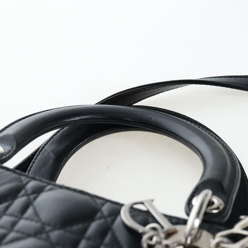 Christian Dior Lady Lambskin Black Leather Bag