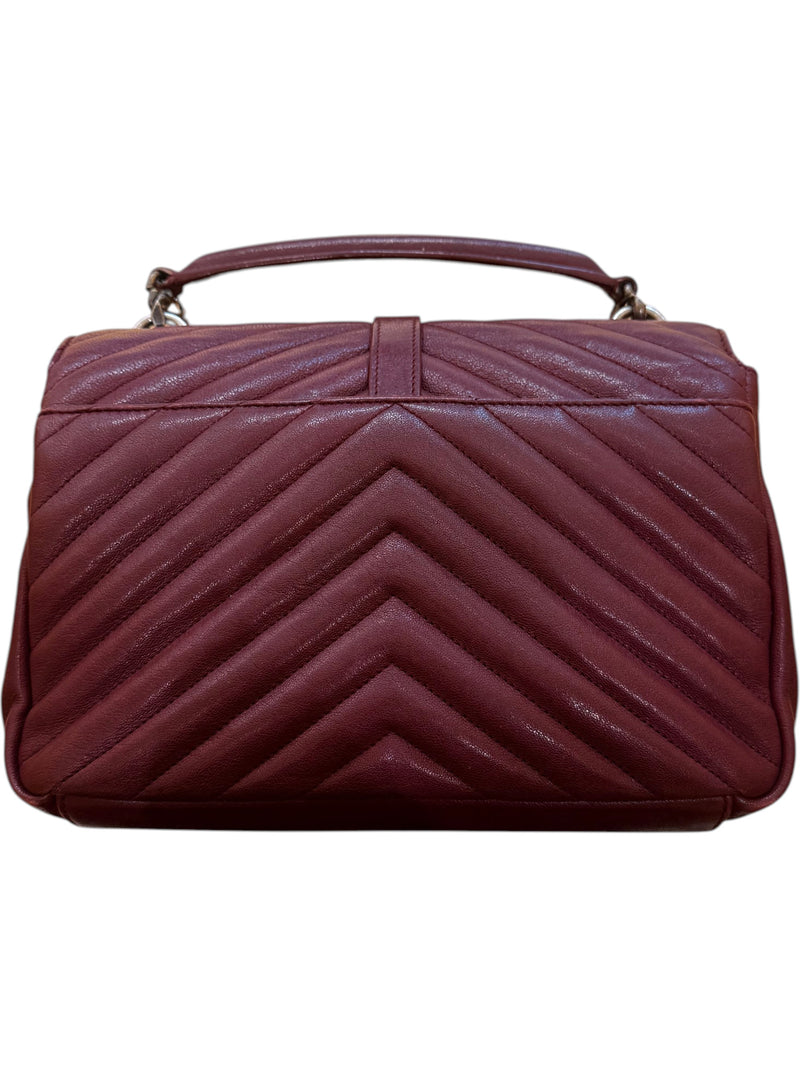 Saint Laurent Classic Monogram College Matelasse Chevron Leather Burgundy Bag