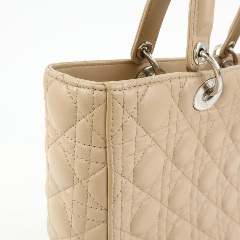 Christian Dior Lady Cannage Quilt Lambskin Beige Leather Bag