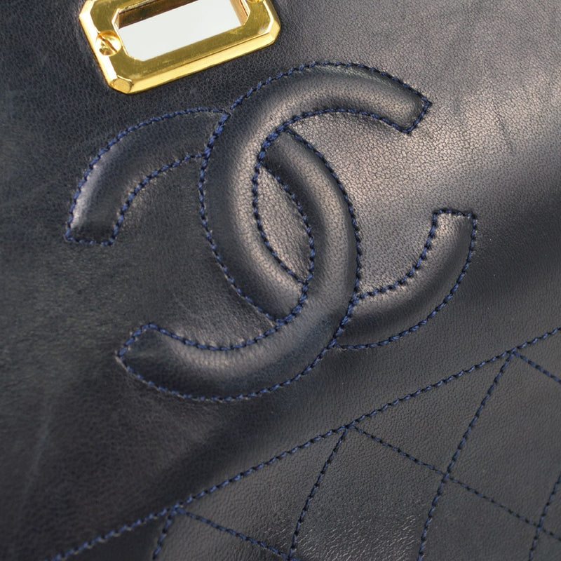 Chanel Vintage Trapezoid Cc Flap Leather Navy Bag
