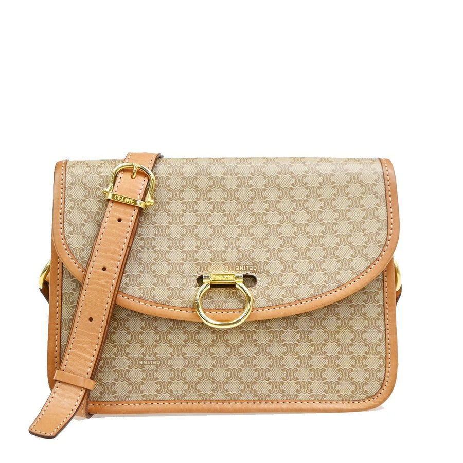 Celine Vintage Macadam Circle Logo Canvas And Leather Beige Pvc Bag