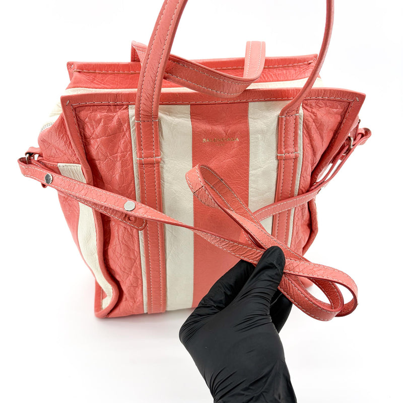 Balenciaga Bazar Striped Leather White Bag