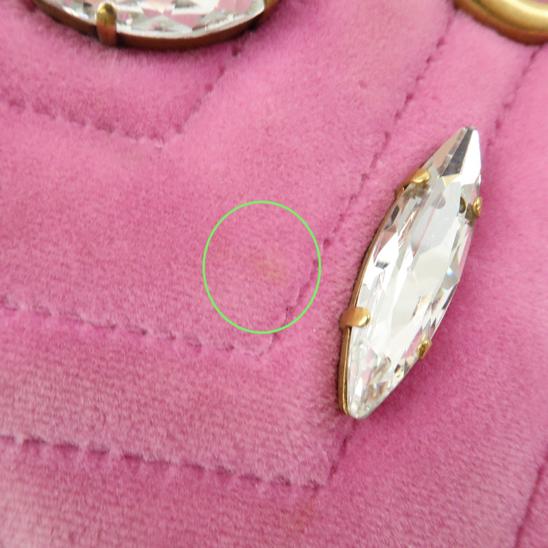 Gucci Gg Marmont Crystal Embellished Matelasse Velvet Pink Bag