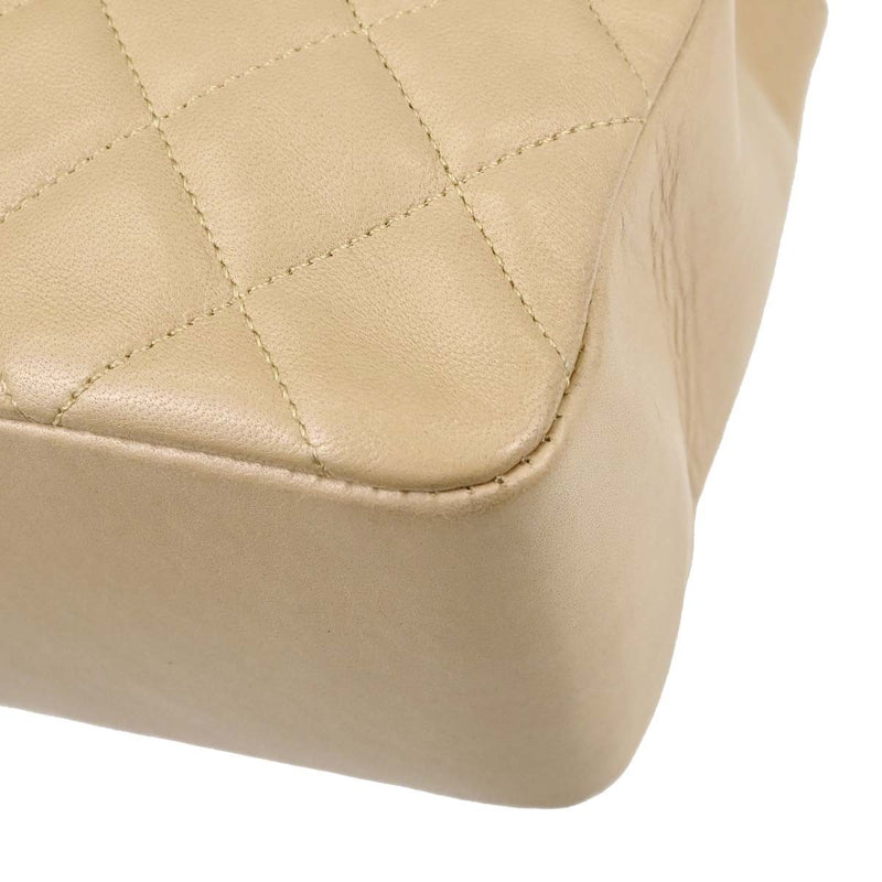 Chanel Cc Top Handle Flap Quilted Lambskin Beige Leather Bag