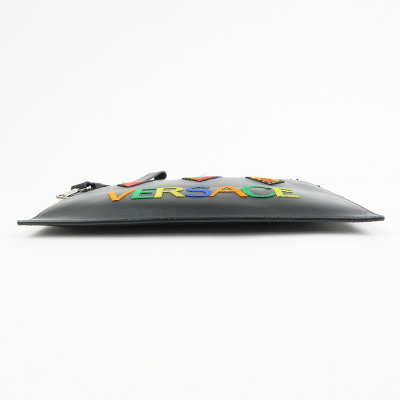 Versace Wristlet Printed Leather Black Bag